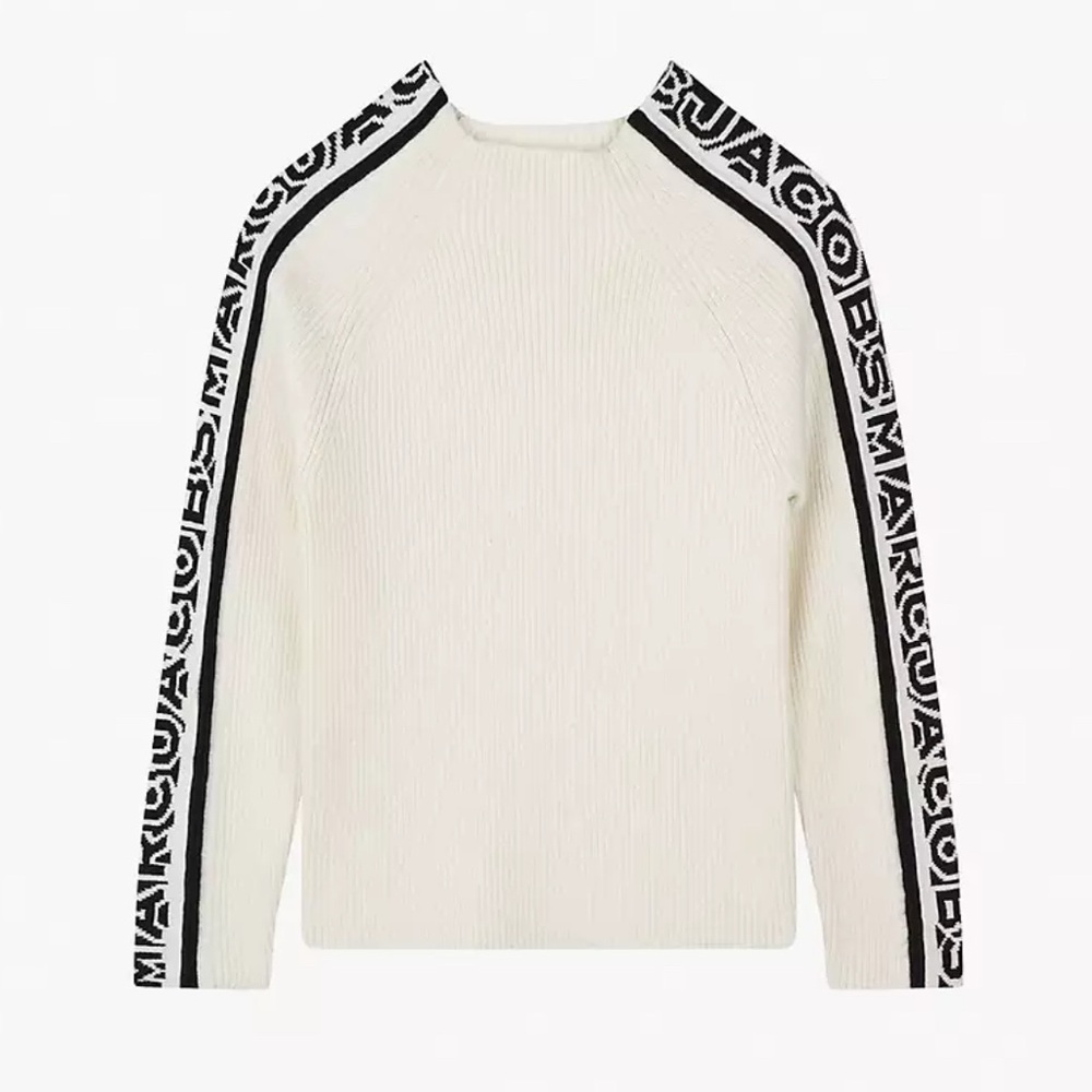 NWT [Marc Jacobs] Knitlogo Ribbed Sweater Stand-Up Collar White/Black Youth 12 - Picture 2 of 14